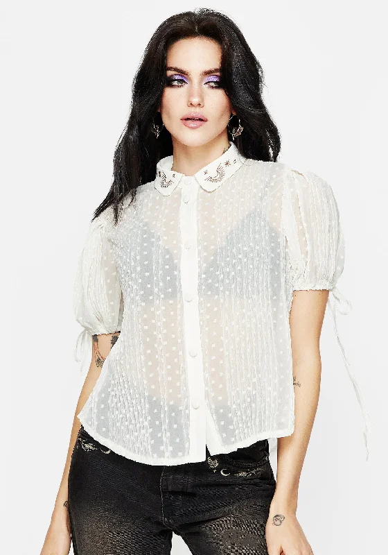 Madeleine Embroidered Chiffon Blouse Top Youthful Women's Pop