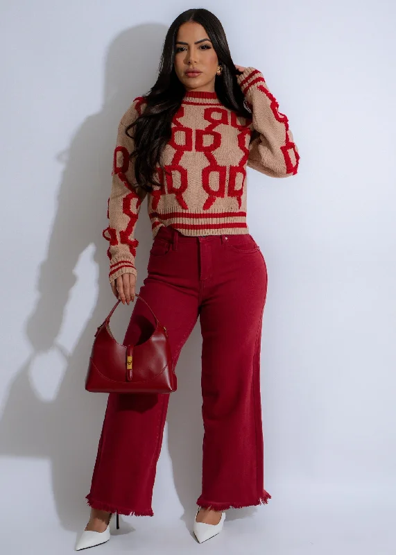 Retro Grid Knit Sweater Nude Sporty Women's Tennis