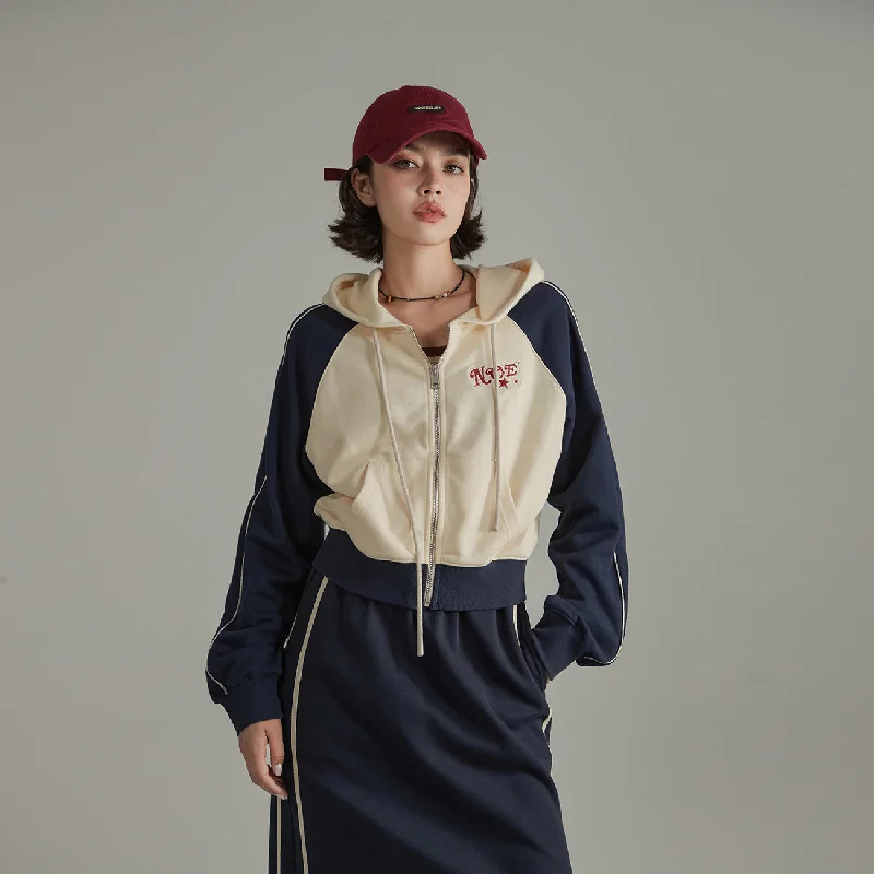 Contrast Raglan Vintage Zip-Up French