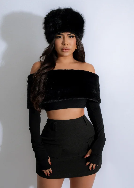 Midnight Plush Crop Top Black Tough Women's Military - inspired