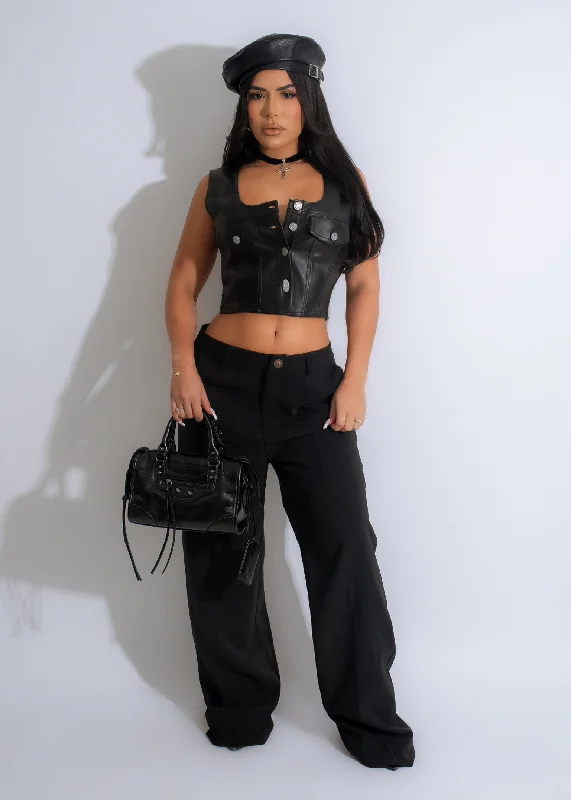 Center Stage Faux Leather Crop Top Black Australian Beach
