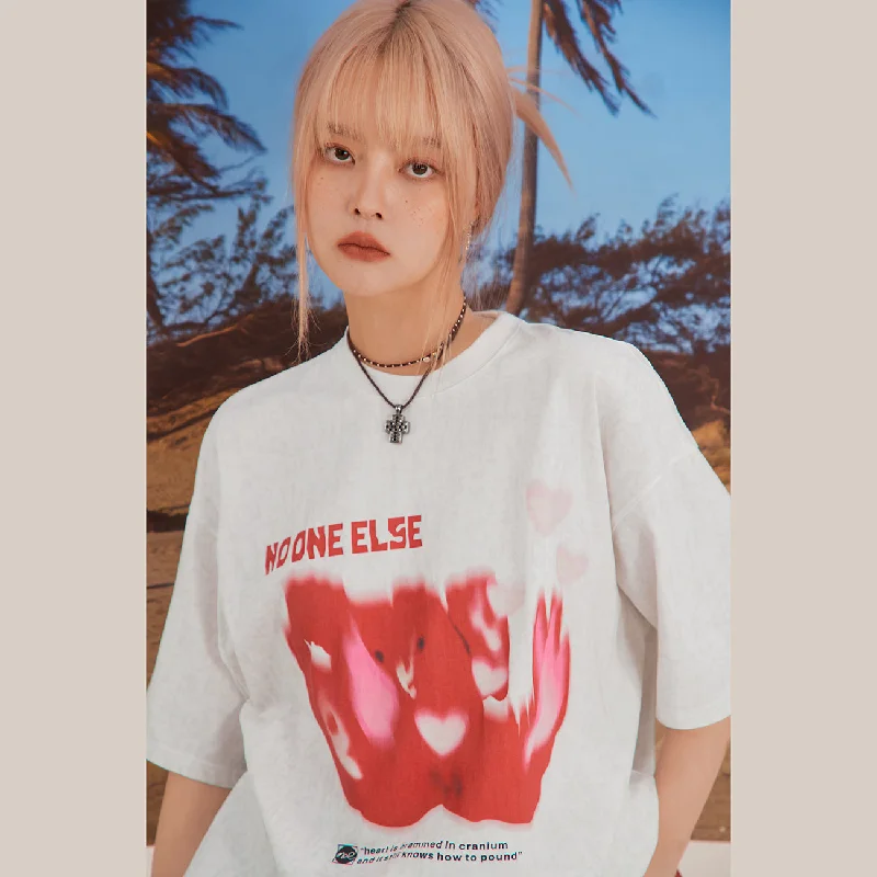 Loose Fit Heart T-Shirt Stylish Women's Tropical 