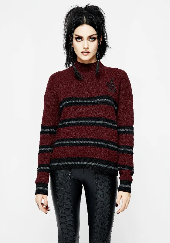 Mimic Striped Knit Jumper Casual Women's Japanese 