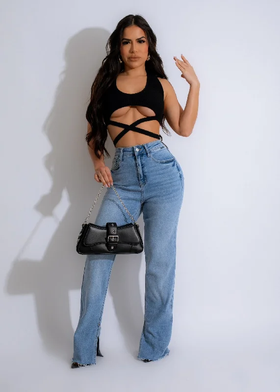 Cross Train Ribbed Crop Top Black Edgy Women's Punk