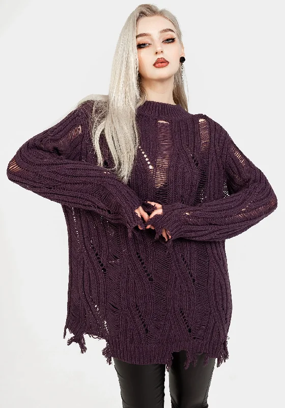 Dayglo Relaxed Knit Jumper In Lavender Mist Compression