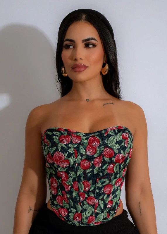 Orchard Charm Corset Top Red Trendy Women's 
