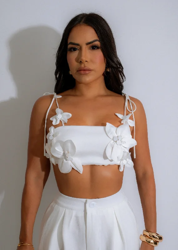 Petal Bloom Satin Crop Top White Classic Women's Pin - striped