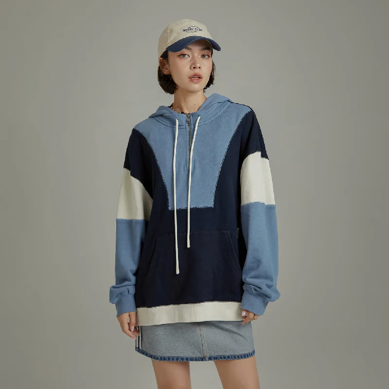 Half Zip-Up Color Hoodie Trendy Women's 