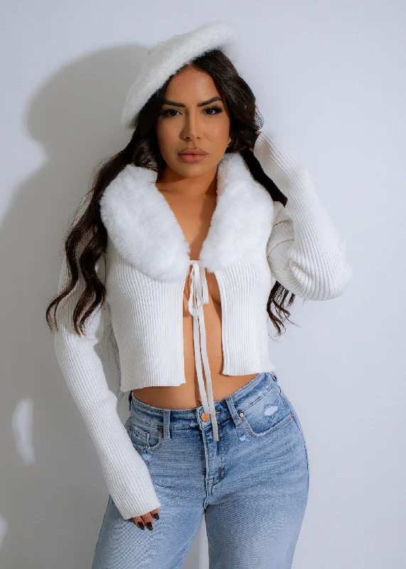 Luxe Cozy Collar Ribbed Sweater White Compression