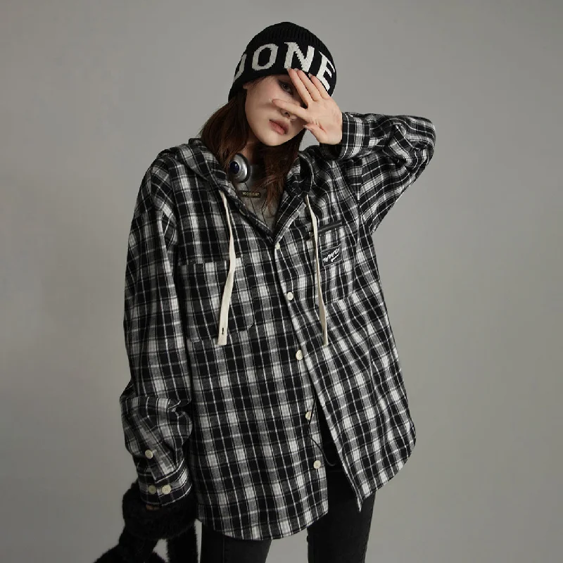Classic Check Hoodie Shirt Trendy Women's Oversized