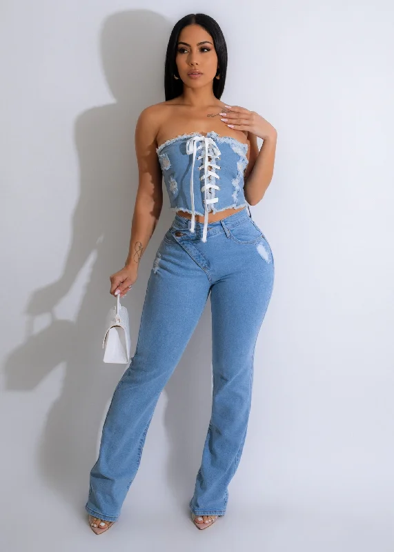 Full Potential Crop Top Light Denim Feminine Women's Soft 