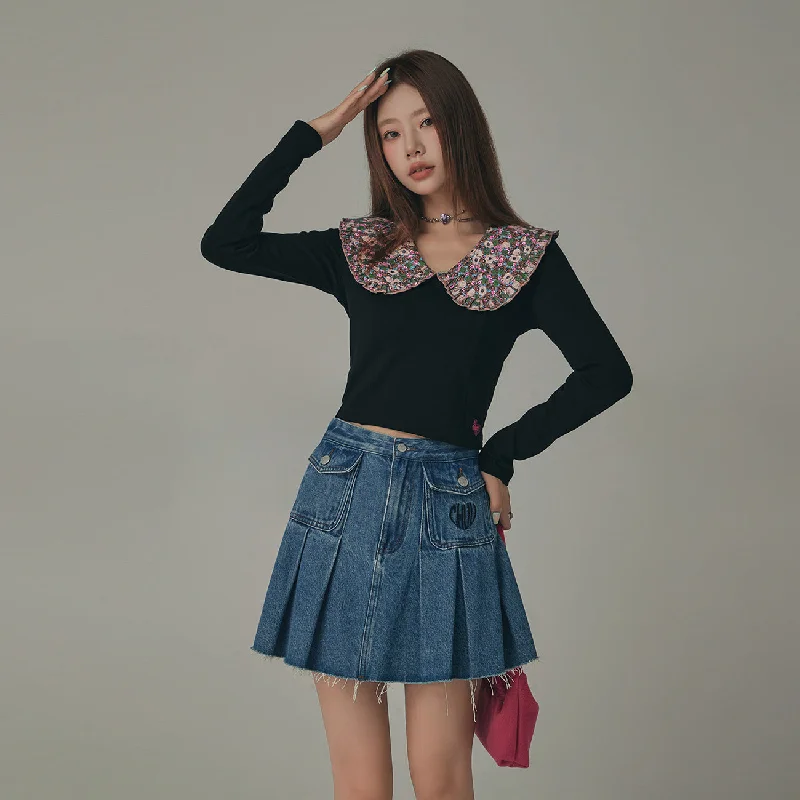 Flower Floral Collar Long Sleeved T-Shirt Refined Women's Classic 
