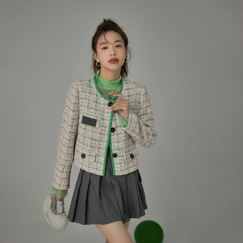 Bold Color Lining Tweed Jacket Relaxed Women's Beachy