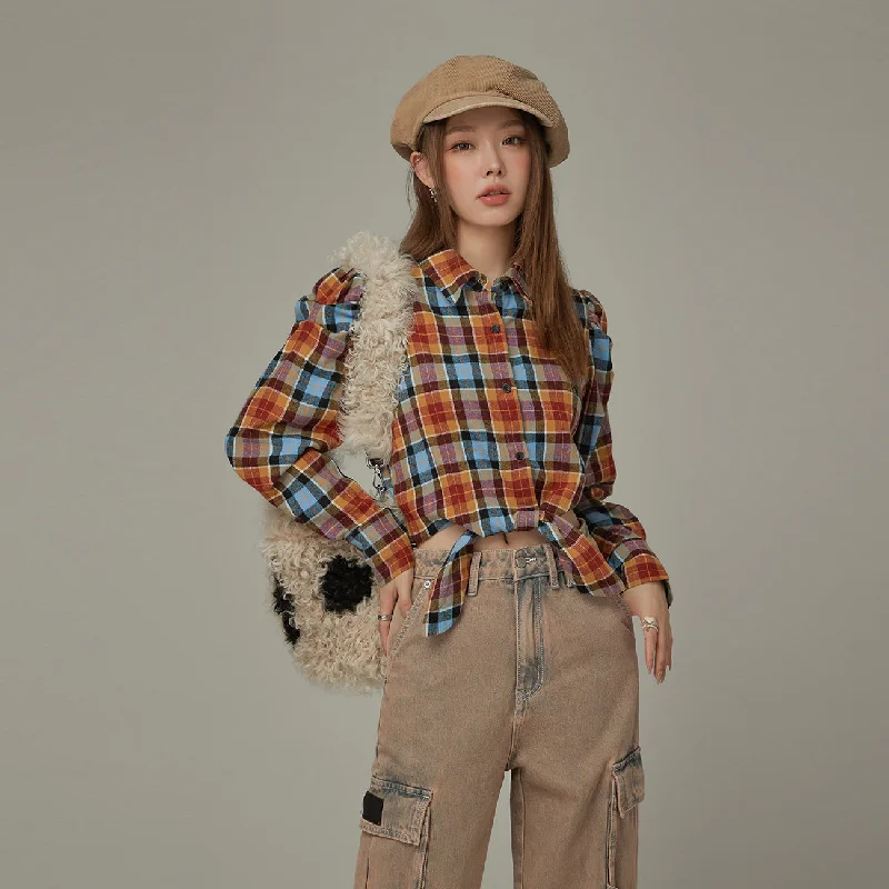 Check Front Tie Shirt Youthful Women's Pop