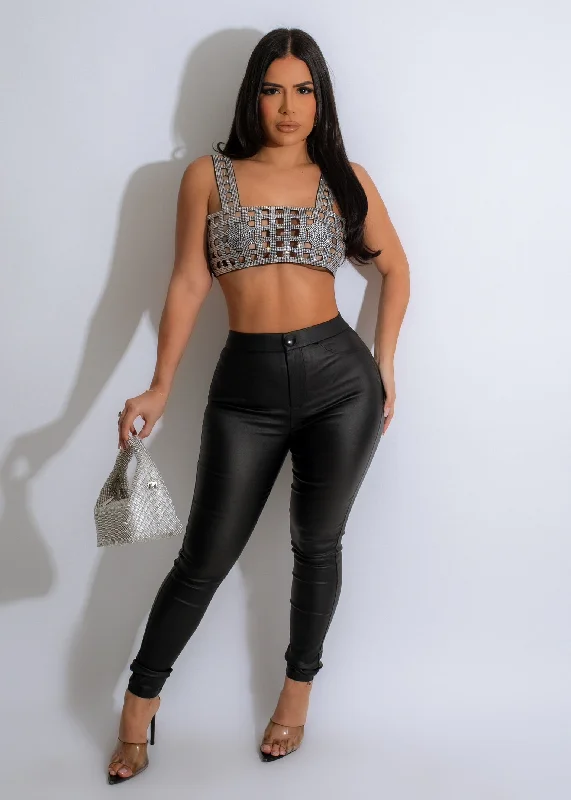 Lady Of The Night Diamonds Crop Top Silver Relaxed Women's 