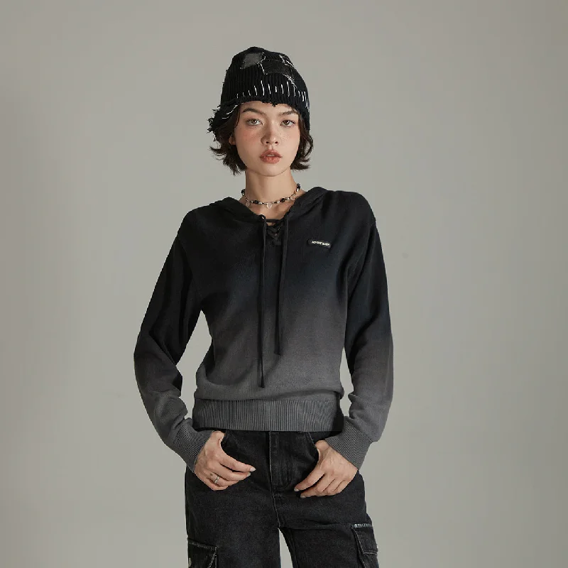 Gradient Knit Hoodie Artistic Women's Hand - painted