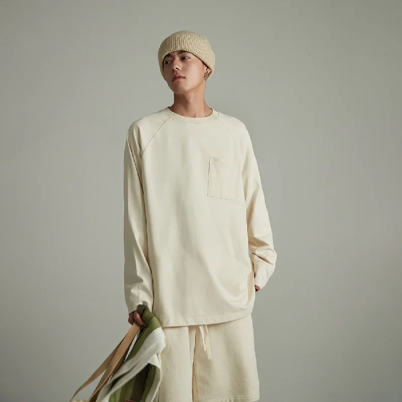 Oversized Front Pocket Long-Sleeves Top Monochromatic All - in - one
