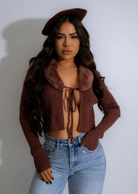 Luxe Cozy Collar Ribbed Sweater Brown Modern Women's 