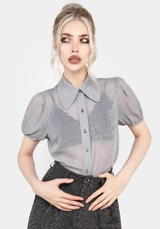 Periwinkle Button Up Blouse Top Sleek Women's 