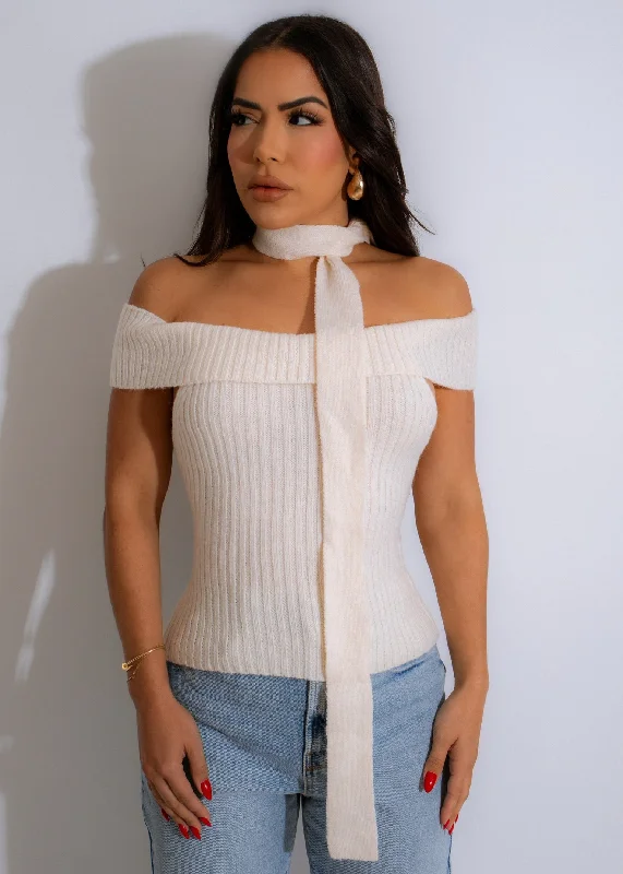 She's Cozy Knit Top White European