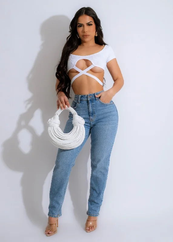 Mind Body Ribbed Crop Top White Laid - back Women's Style