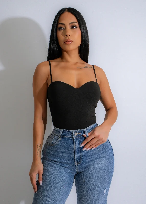 Sculpted Allure Bodysuit Black Minimalist Women's Casual