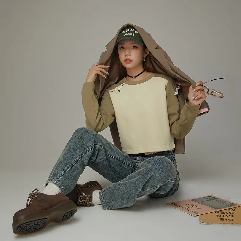 Color Matching Cropped T-Shirt Luxurious Women's High -  end
