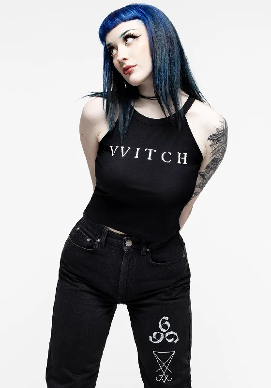 Witch Racer Back Crop Vest Sleek Women's Metallic