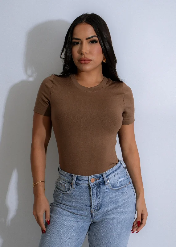 Sculpted Basics Bodysuit Brown Casual Women's Loose - fitting