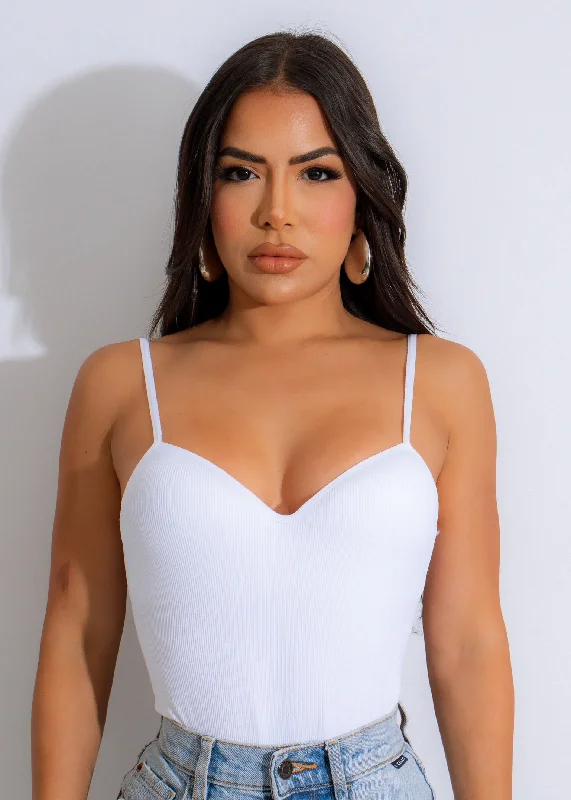 New Wave Ribbed Bodysuit White Sophisticated Women's 