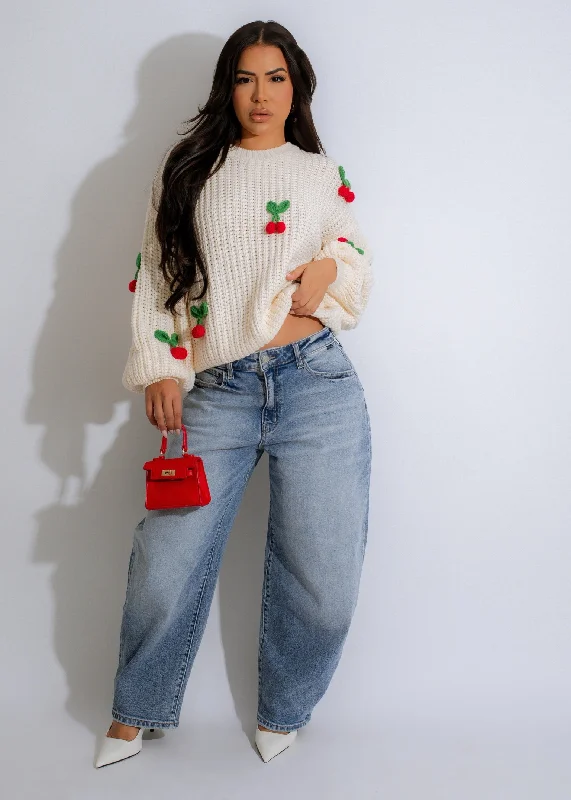 Cherry Pop Sweater Knit White British Gentlewoman Style