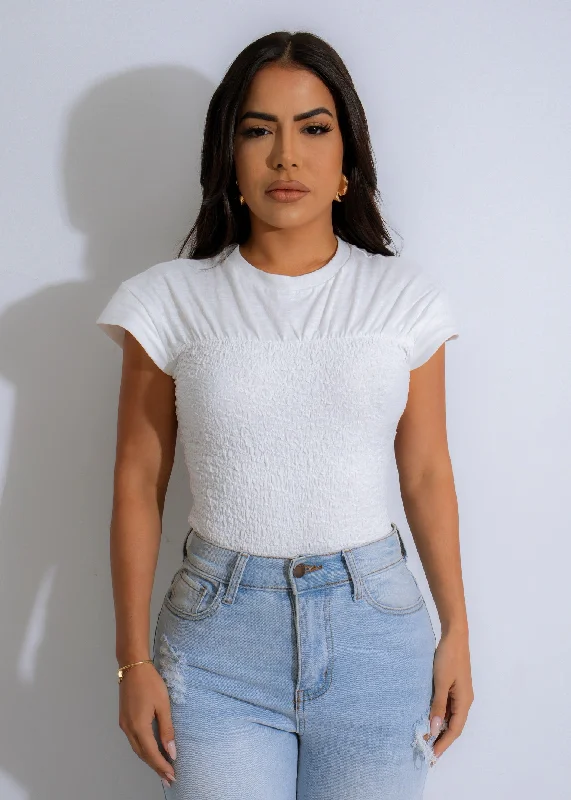 Textured Cascade Tee Crop Top White Refined Women's Velvet