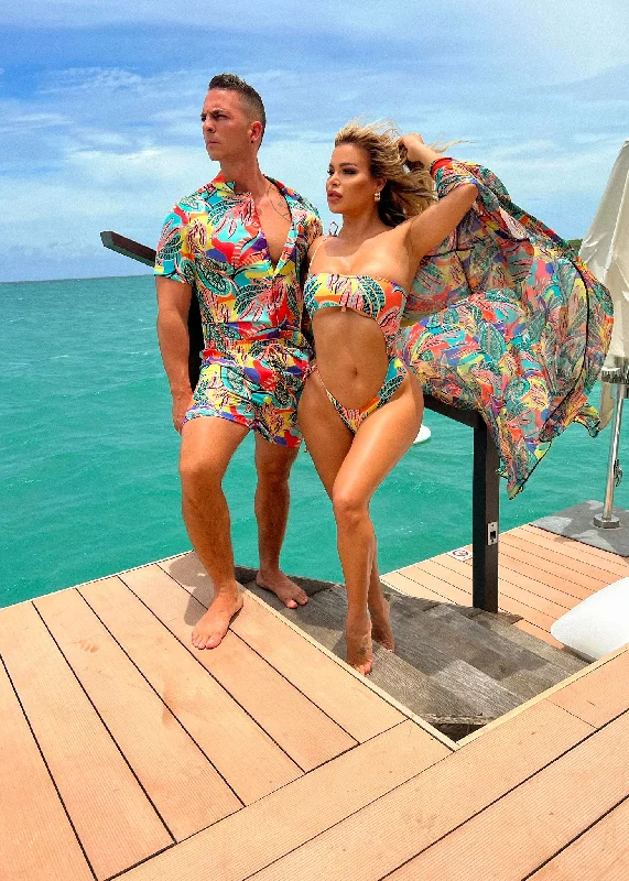 Tropical Getaway Shirt Orange Dapper Women's Bow - adorned