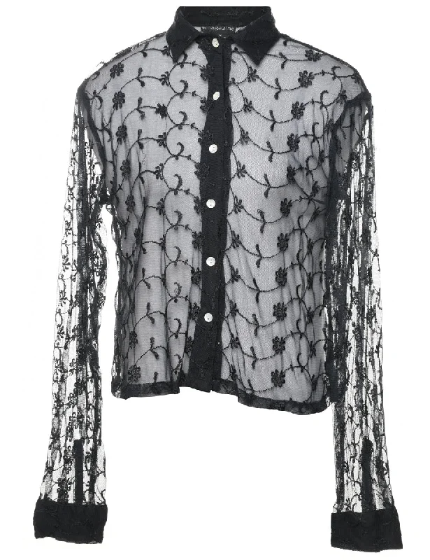 Floral Print Lace Shirt - M Polished Women's Silk
