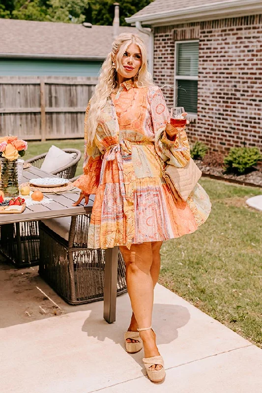 Fancy Flourish Color Block Mini Dress in Orange Curves Hip Women's Urban