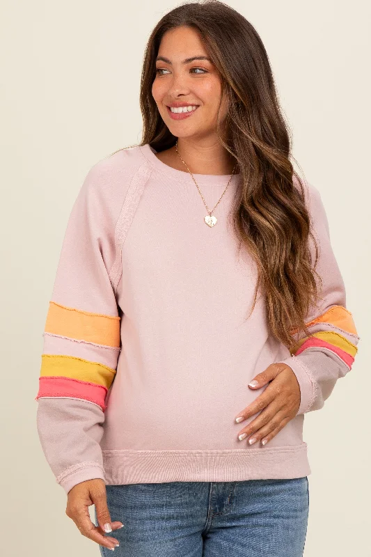 Light Pink Colorblock Sleeve Maternity Pullover Adventure
