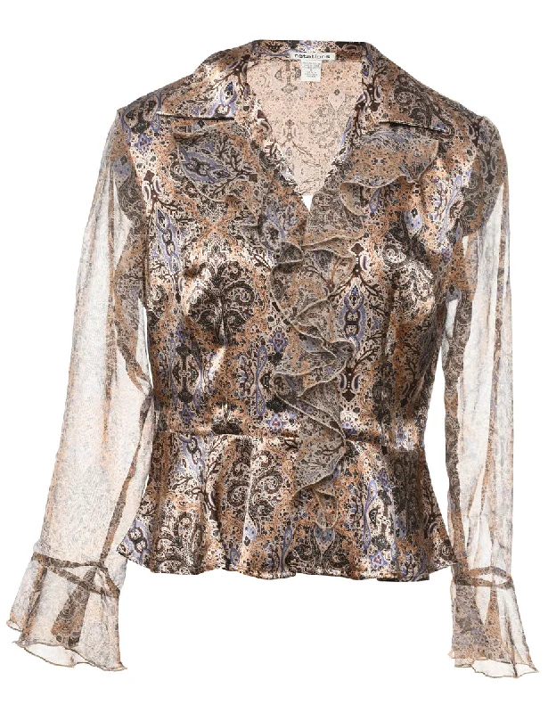 Paisley Frilly Evening Blouse - S Youthful Women's Anime - inspired
