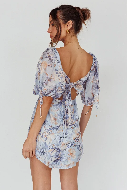 Addicted To Love Pleated Bust Dress Floral Blue/Mocha Artistic Women's Avant - 