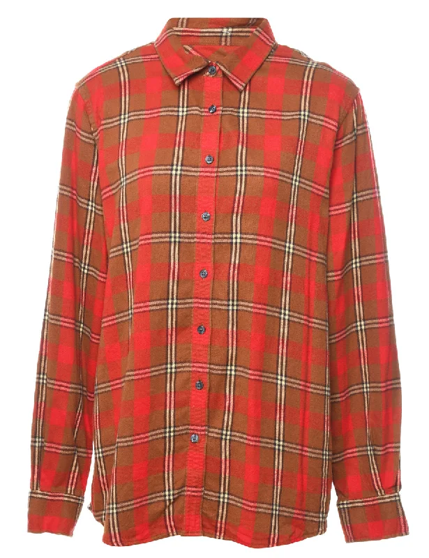 Red & Brown Checked Shirt - L Dapper Women's Bow - adorned