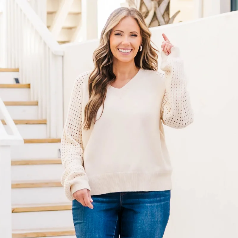 Lighten My Mood Sweater, Cream Sporty Women's Athleisure 