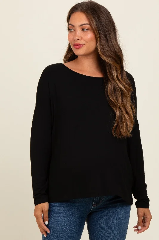 Black Drop Shoulder Maternity Long Sleeve Top garde