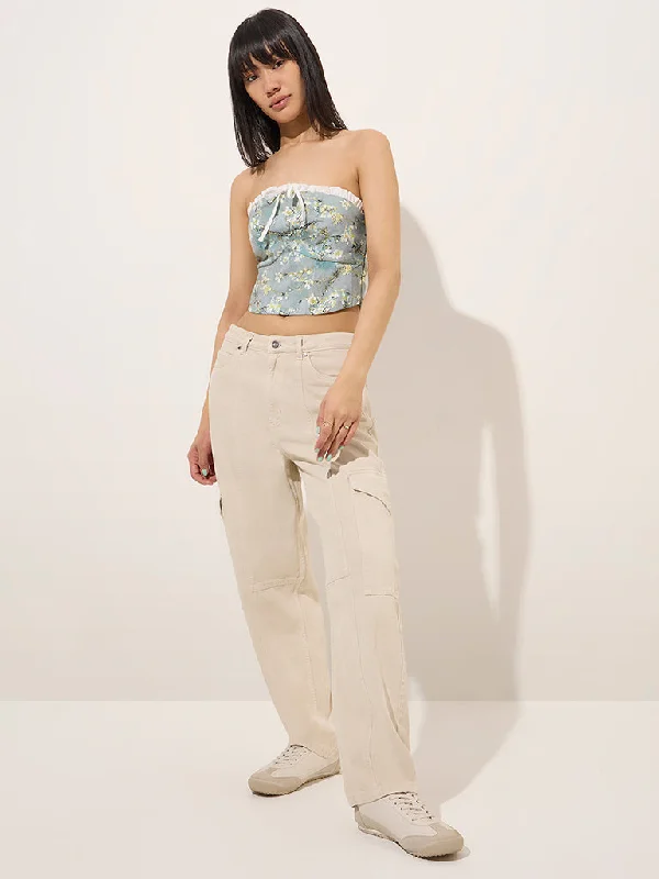 Nuon Beige Cargo-Style Relaxed - Fit Mid - Rise Jeans British Gentlewoman Style