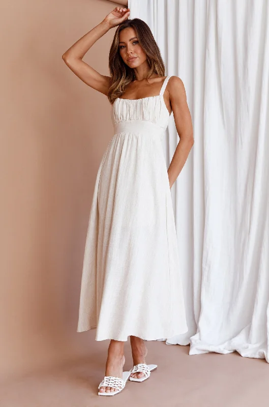 Roberta Gathered Bust Midi Dress Natural Preppy Women's College