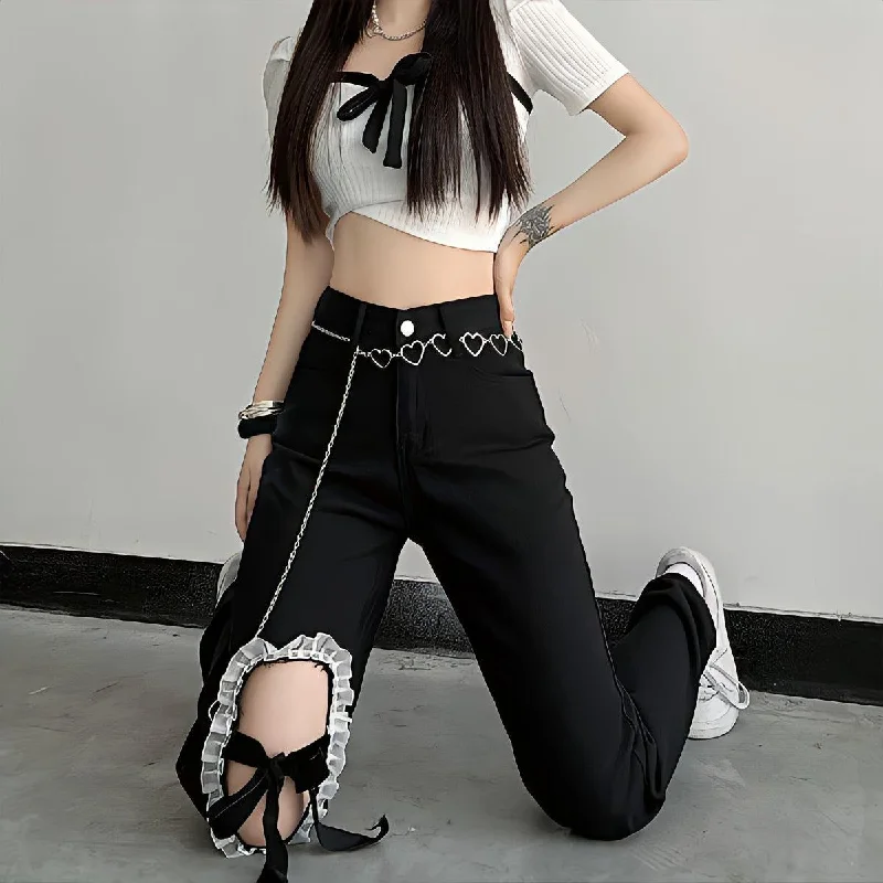 Lace Up Knee Washed Jeans Gym
