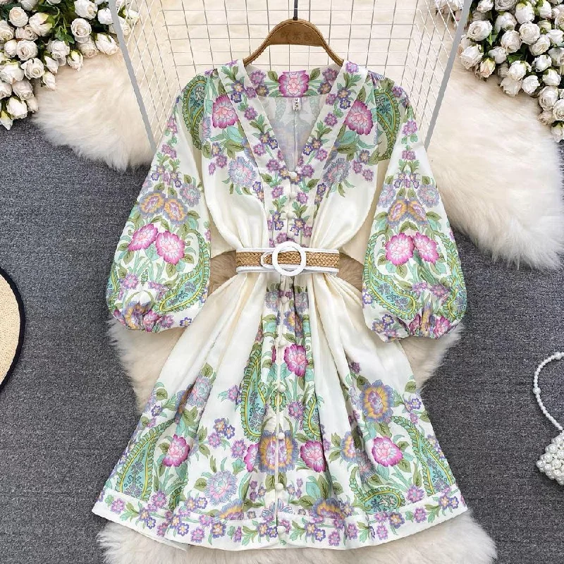 Hennah Floral Print Dress with Belt Refined Women's 