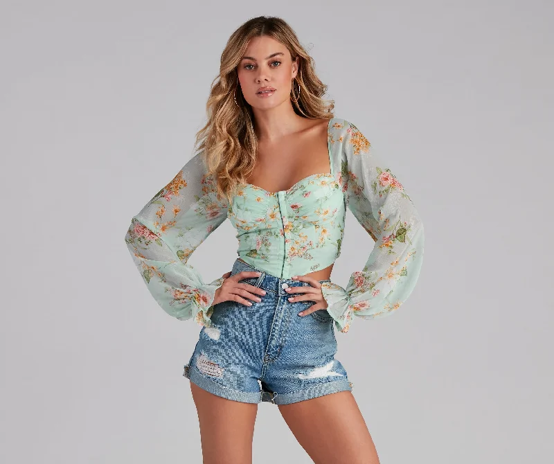 Gorgeous Florals Chiffon Corset Top Stylish Women's Tropical 