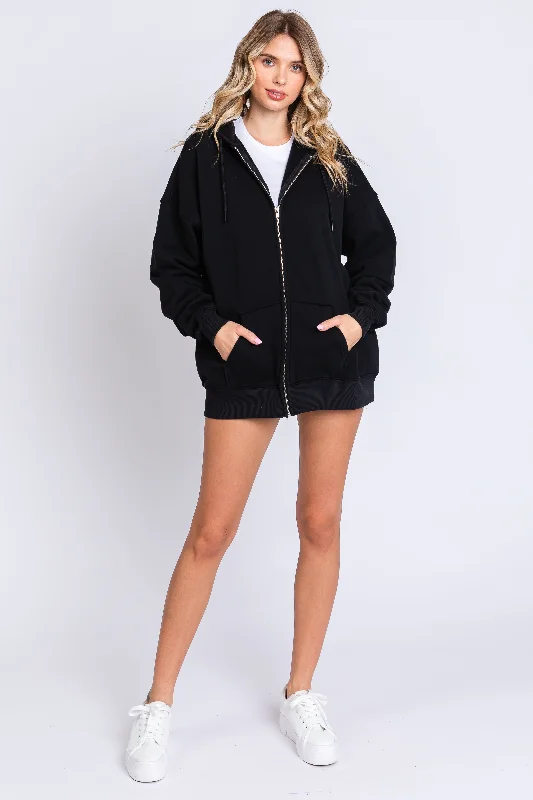 Black Hooded Jacket Cool Women's Distressed