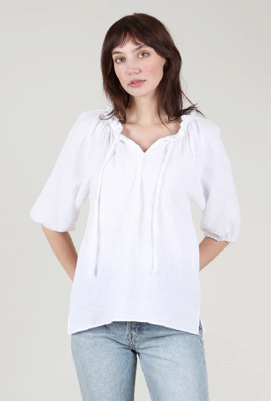 Cotton Gauze Peasant Top, White Elegant Women's Formal 