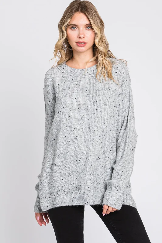 Grey Speckled Knit Sweater Youthful Women's Anime - inspired