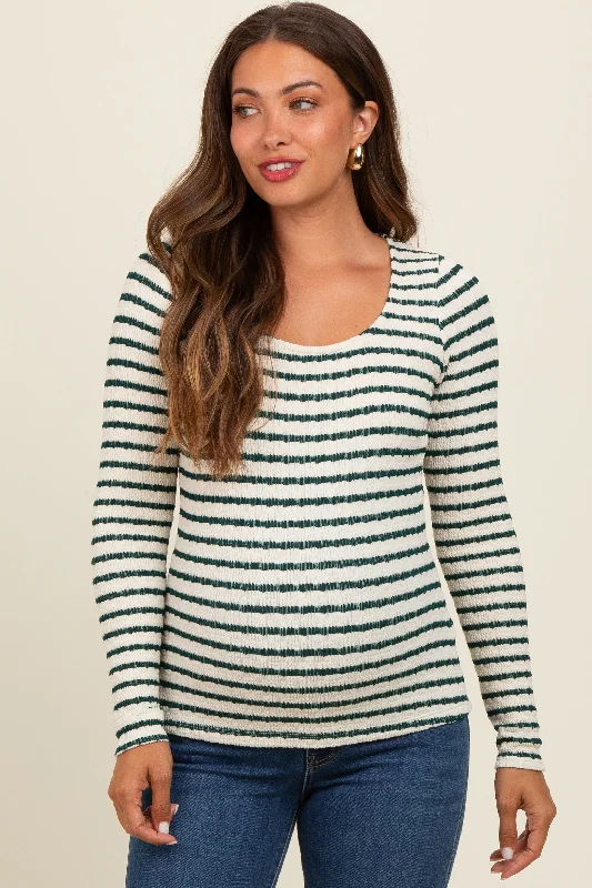 Forest Green Striped Maternity Long Sleeve Top Relaxed Women's 